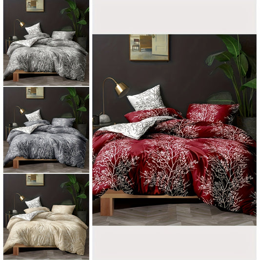 Nature-Inspired Polyester Duvet Cover Set - Sleep Amidst Tranquil Branch and Leaf Patterns, Perfect for Bedroom or Guest Room - Includes 1 Duvet Cover and 2 Pillowcases (Core not Included)