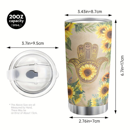 Stylish and Insulated: 20oz Sunflower Design Tumbler - Perfect Stainless Steel Travel Coffee Mug with Lid; Ideal Sunflower-Themed Gifts for Women and Moms!