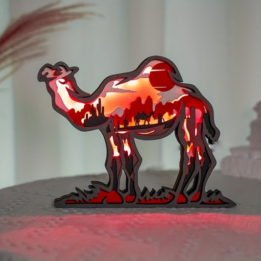 3D Wooden Art Camel Statue Night Light: Exquisite Ornamental LED Decor for Home and Office Spaces - Perfect Gift for Birthdays, Christmas, and Loved Ones