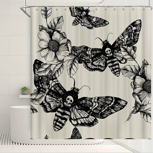 Death Moth and Flowers: A Haunting Skull Bathroom Shower Curtain for Elegantly Dark Decor