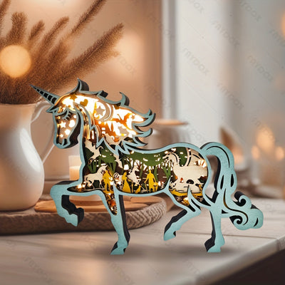 Unicorn Wooden Art Carving LED Night Light: Enchanting Decorative Gift for Christmas and Halloween