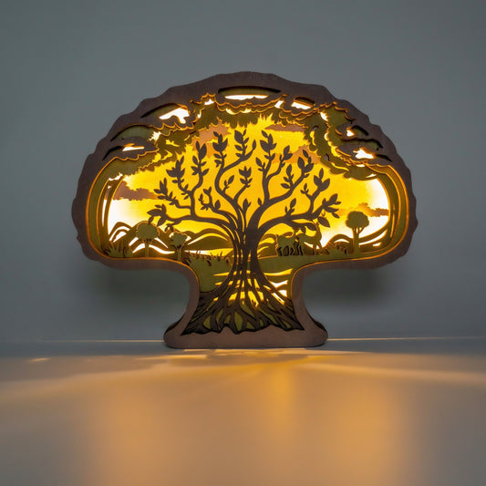 The Tree of Life 3D Wooden Art Carving offers a stylish addition to any home decor. Illuminated with LED lights, this carvings creates a warm ambience ideal for the holidays. With intricate detailing and beautiful wood grain, this unique design is sure to be a hit with guests. Get one today for a truly special and meaningful gift.