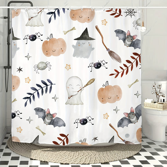 Adorably Spooky: Kids Halloween Shower Curtain Set - Ghosts, Pumpkins, Bats, and Spiders for Your Home Bathroom Decor!
