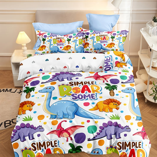 This kids' bedding set is the perfect way to make a child's bedroom feel cozy and inviting. Made of 100% microfiber fabric for softness and durability, the set includes one duvet cover and two pillowcases with colorful dinosaur prints, the perfect way to add a touch of adventure to their room.