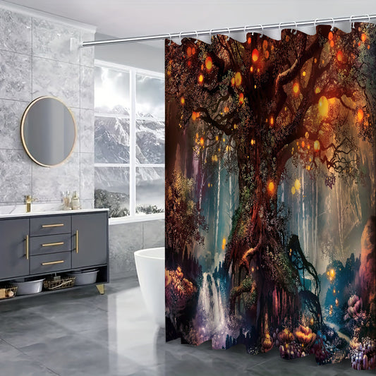 Vintage Tree of Life Bathroom Set: Stylish Bath Decor with Waterproof Fabric Shower Curtain