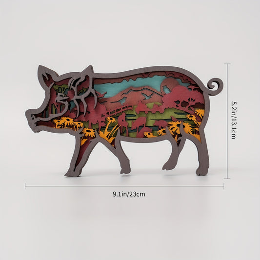 Piggy Delight: Exquisite Wooden Art Carving Night Light for Cozy Bedroom Ambiance