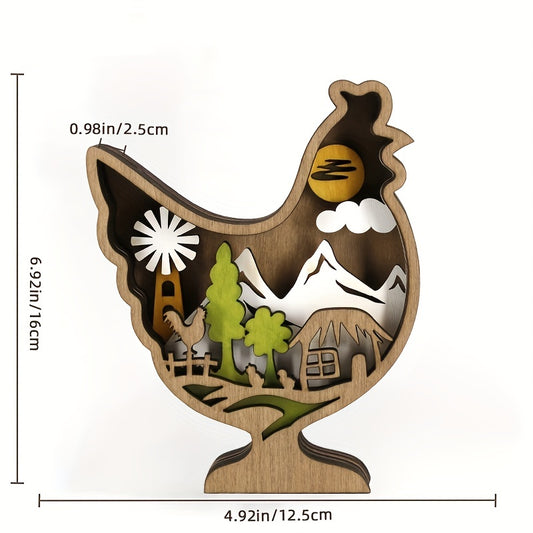 Rustic Chicken Wooden Art: Multi-Layered Creative Figurine for Rustic Home Decor