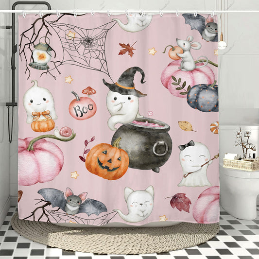 This Halloween Cute Ghost Shower Curtain Set is the perfect spooky decor for your home bathroom. It features a festive design including ghosts and pumpkins that will delight kids of all ages. Crafted with a high-quality, waterproof polyester fabric, this set offers durability and long-lasting use.