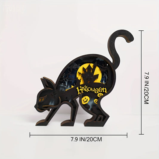 Halloween Black Cat 3D Wooden Art Carving: The Purrfect Home Decoration and Holiday Gift