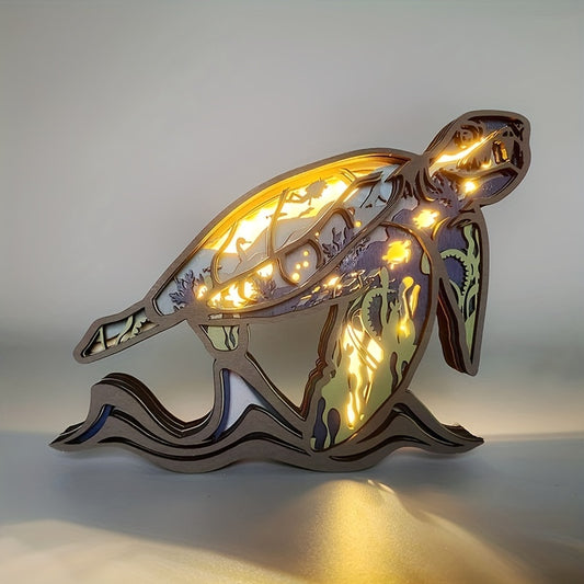 This handcrafted wooden art carving night light features an exquisitely detailed sea turtle for a unique and enchanting touch. An ideal gift for ocean and beach lovers and home decor aficionados alike, it adds a captivating accent to any space.