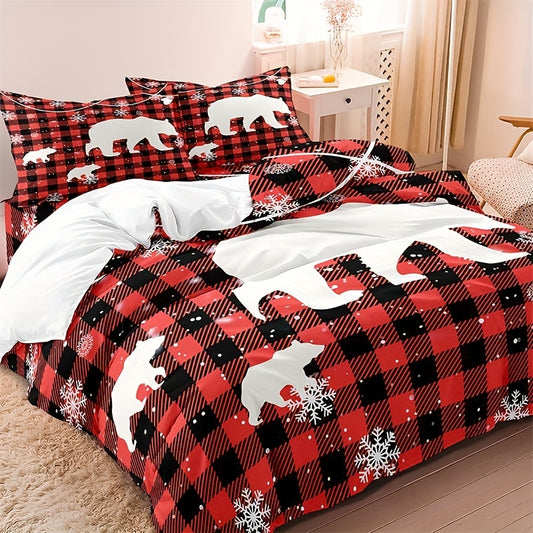 Elevate your bedroom with our Snowflake Bear Plaid Print Duvet Cover Set. Crafted with soft and comfortable materials, this bedding adds charm while providing a cozy night's sleep. With a charming snowflake and bear print, transform your room into a winter wonderland.