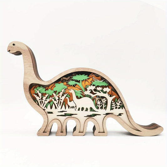 Artistic Woodcarving Dinosaur: Elegant Multi-layered Ornament for Creative Home Decor