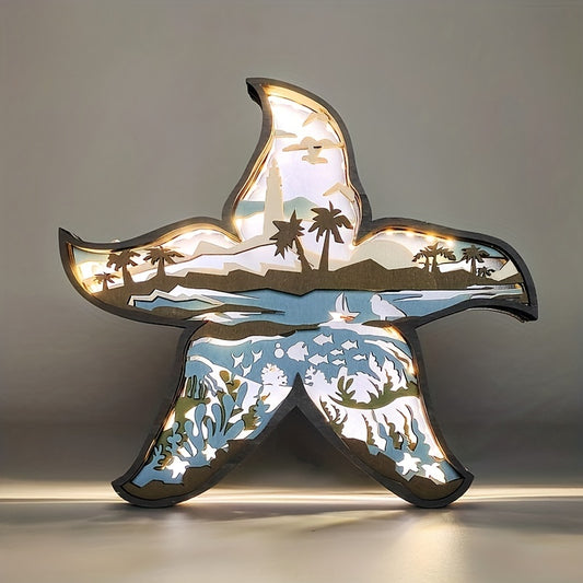 This Starfish 3D Wooden Art Carving is a wonderful addition to any home decor. It boasts an exquisite design, plus a soft and eye-catching art night light feature. Perfect for a memorable holiday gift, this art carving is sure to stand out and captivate any admirer.