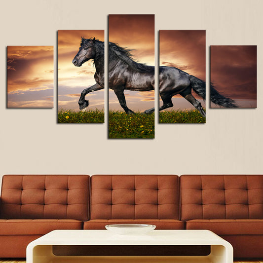 Horse Power in Motion: 5pcs Unframed HD Galloping Horse Printed Canvas Paintings for Stunning Wall-mounted Art Decor