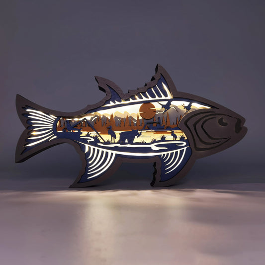 Bring the outdoors indoors with this charming Fish Wooden Art Night Light. Its intricate design adds a unique touch to any interior decoration. Perfect for fishing enthusiasts, this night light is sure to bring a smile to any face.