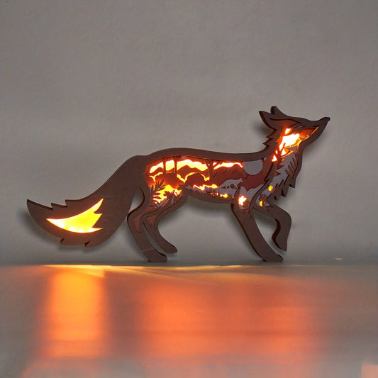 Add a unique and inventive touch to your living space with the Enchanting Fox Wooden Art Animal Statues. The carefully crafted statuettes feature an LED night light décor that will create a pleasant ambiance while illuminating your space. Show off your creative side with this stunning statuette.