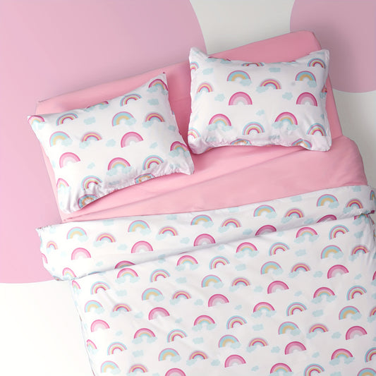Transform your teen's bedroom into a vibrant and playful space with our Colorful Dreams duvet cover set. The reversible rainbow print adds a pop of color, while the lovely cartoon design adds a touch of whimsy. This complete bedding collection is sure to bring joy and personality to any room.