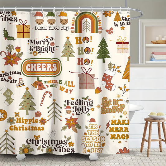This Festive Red Christmas shower curtain brings the winter holidays to your bathroom! Made of waterproof polyester, it features fir ornaments and cute designs to liven up any decor. It comes with 12 plastic hooks for easy setup for a great room decor for kids and girls.