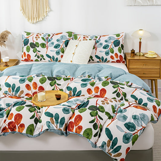 Color Leaf Print Duvet Cover Set - Stylish and Cozy Bedding for Bedroom, Guest Room, and Dorm Décor