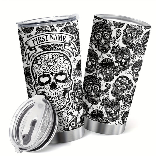This Gothic 20-ounce coffee mug makes an ideal gift or skull decor accent. Its unique skull design is sure to draw attention and admiration. The stainless steel tumbler comes with a convenient, secure lid to prevent spills. Celebrate the season with a Skull Design Tumbler - perfect for Halloween and beyond!
