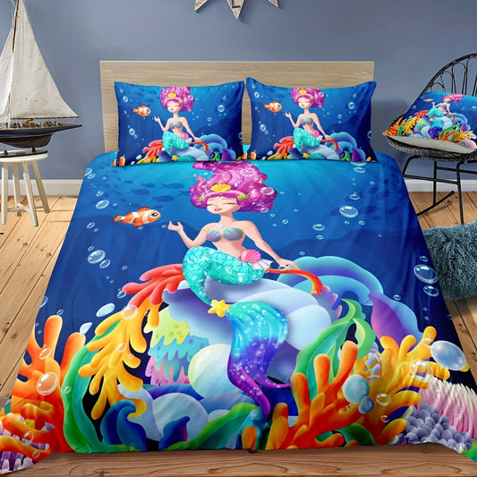 Transform your bedroom into an enchanting retreat with our Magical Mermaid Dreams Duvet Cover Set. Featuring a beautiful custom-printed pattern, this 3-piece set includes 1 duvet cover and 2 pillowcases, perfect for adding a touch of whimsy to your decor. Crafted from ultra-soft 100% polyester, you'll stay cozy all night long.