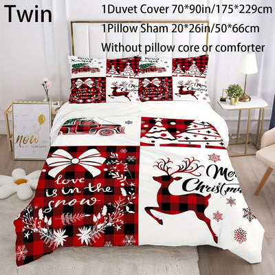 Cozy Christmas Elk Print Duvet Cover Set: Soft, Comfortable, and Breathable Bedding for Bedroom, Guest Room, or Dorm