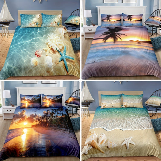 This Beach Getaway Duvet Cover Set contains both a duvet cover and pillowcases that are printed with vibrant beach scenes. Crafted with a soft material for comfort, this set is perfect for a relaxing bedroom or guest room. With no comforter included, you can customize the perfect bedding experience.