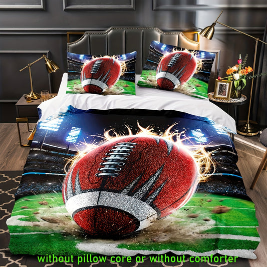 Take your love for football off the field and into your bedroom with our Football Frenzy 3-Piece Duvet Cover Set. Made for cozy bedrooms and guest rooms, this set includes a duvet cover and two pillow shams featuring a fun football design. Perfect for any football fanatic, add some excitement to your bedding with our Football Frenzy set.