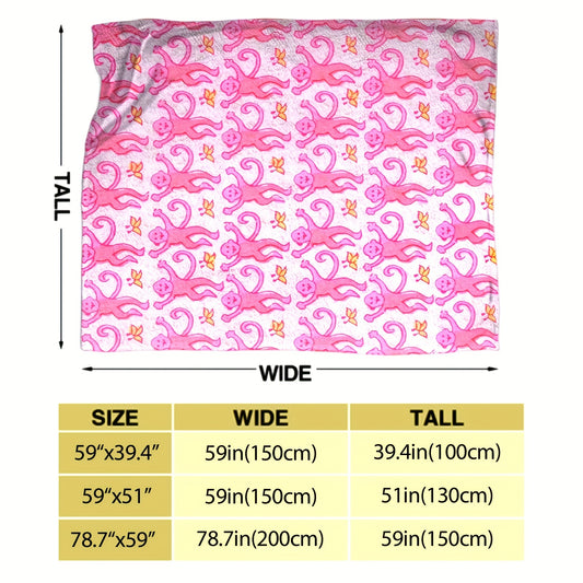 Kawaii Monkey Flannel Blanket: Cozy and Cute Blanket for Kids and Adults, Ideal for Home, Picnics, and Travel