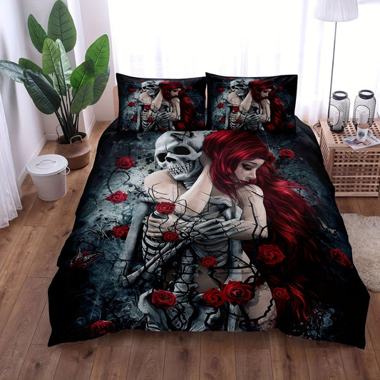 Create a unique and gothic inspired bedroom with our Skull Beauty Print Gothic Duvet Cover Set. Made with soft and comfortable materials, this bedding set will transform your bedroom into a stylish and comfortable sanctuary. Add a touch of edginess and personality to your space with this one-of-a-kind duvet cover set.