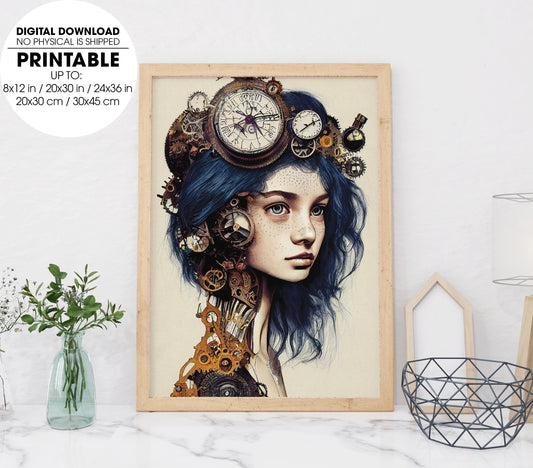 Girl With City On Her Head, Time Is Not Much, Not Have More Time, Poster Design, Printable Art