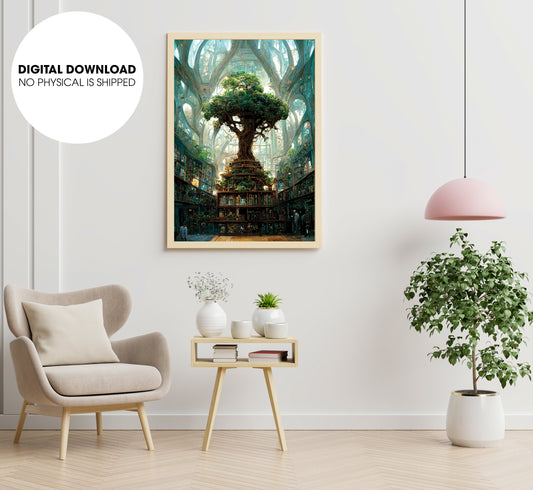 Roots Of Epic Tree Contain Large Interior Of Beautiful Underground, Poster Design, Printable Art