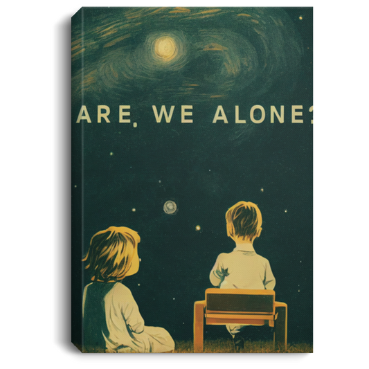 Are We Alone Lonely Young Boy And Girl Sitting Together Next To A Dobsonian Telescope On Starry Night