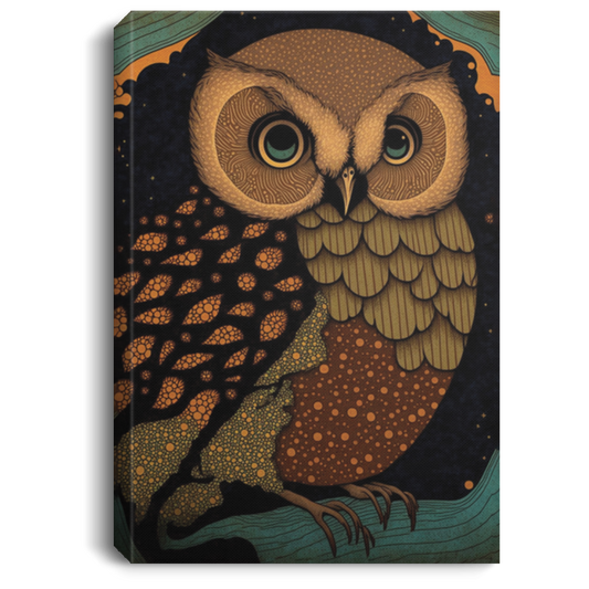Owl Canvas, Adorable Magical Intricate Woodblock, Adorable Owl With Big Circle Eyes