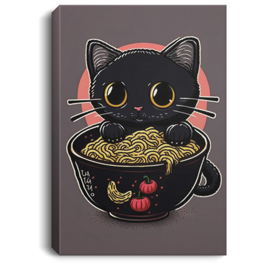 Cute Kawaii Black Cat Kitten Ramen, Black Cat And Ramen, Cute Kitten Love Japanese Noodles