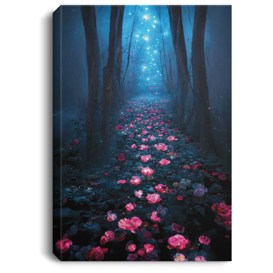Dark Rose Forest. A Rose Path, Long Floating Blue Roses On The Ground, Secret Forest, Miracle Forest
