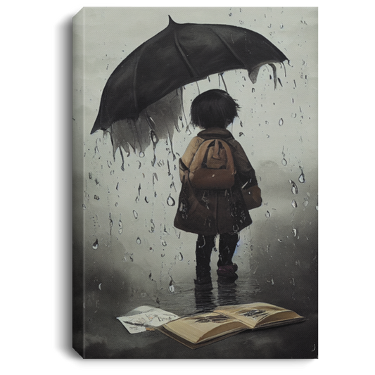 Lonely Boy, Dark Cloud Of Depression Hanging Over A Little Child, Sad Little Boy Under The Rain