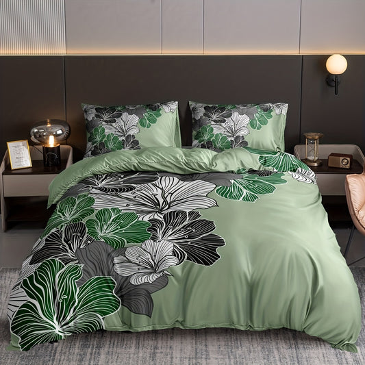 Floral Digital Print Bedding Set: Soft and Comfortable Duvet Cover for Bedroom or Guest Room - 3-Piece Set Including 1 Duvet Cover and 2 Pillowcases (Without Core)