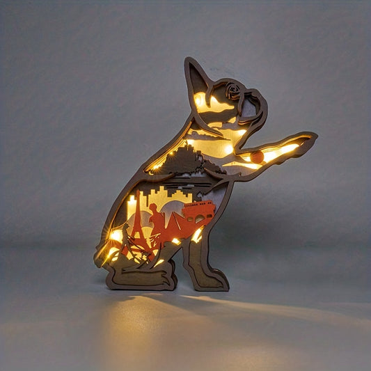 This adorable French Bulldog night light is the perfect addition to any dog lover's home. Handcrafted from wooden art, the intricate details of this night light will bring joy and delight to any room. Perfect for a bedside table, bookshelf, or even a desk, the Quirky and Cute: French Bulldog Wooden Art Night Light is sure to bring a warm glow to any room.