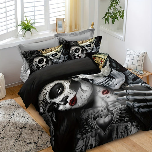 Dress Your Bed in Style with the Skeleton Print Duvet Cover Set: Soft and Comfortable Bedding for Your Bedroom or Guest Room(1*Duvet Cover + 2*Pillowcases, Without Core)