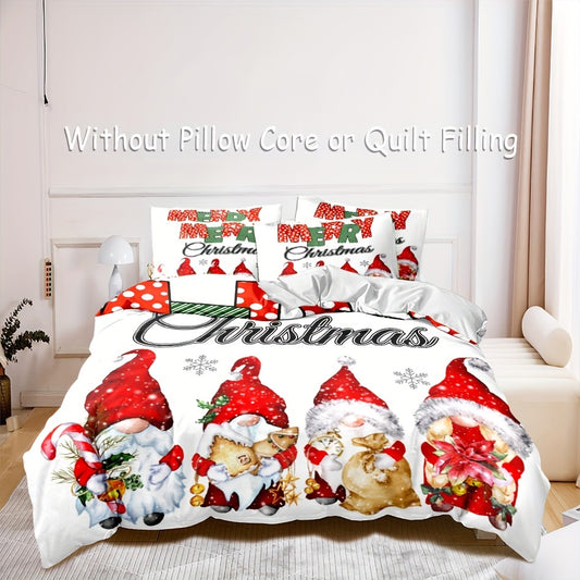 Cozy and Festive: Cartoon Santa Claus Pattern Duvet Cover Set - Perfect Red Christmas Bedding & New Year Gift for Family