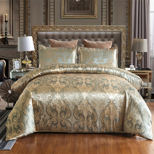 Add five-star luxury style to your bedroom or guest room with this European Elegance Satin Jacquard Duvet Cover Set. This elegant set includes one duvet cover and two pillowcases with no core, crafted of soft satin jacquard with a luxurious sheen. Make your space feel truly special with this lavish duvet set.