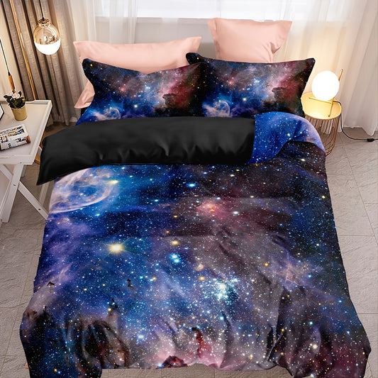 This Galactic Dreams bedding set will bring an eye-catching starry night sky to your guest room. The duvet cover and pillowcases are made of high quality fabric, creating a comfortable and luxurious sleeping experience. Machine washable for easy maintenance. Transform your room into a cosmic wonder!
