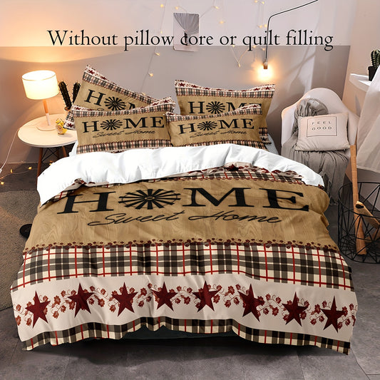 Vintage Rustic Farmhouse Duvet Cover Set: Flower Red Plaid Star Pattern Bedding for a Primitive and Comfortable Bedroom Décor