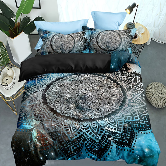 Mystical Mandalas: Galaxy Ramadan Décor Duvet Set - Enhance Your Guest Room(1*Duvet Cover + 2*Pillowcases, Without Core)