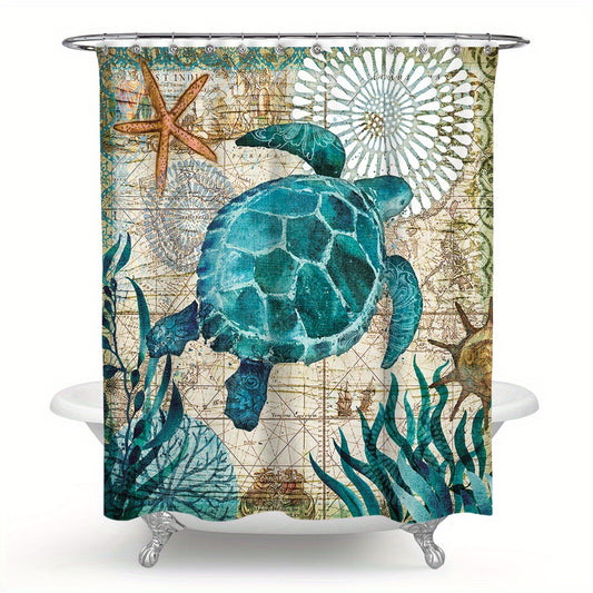 Enhance Your Bathroom Décor with Turtle Pattern Waterproof Shower Curtain Set