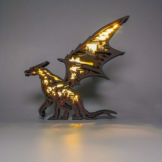 This Enchanting Dragon Wooden Art Animal Figurine Lamp is sure to bring a touch of fantasy to any kid's bedroom. Made of quality wood, this lamp is a perfect accent piece for dragon lovers and is sure to make a statement. A perfect gift for any dragon enthusiast!