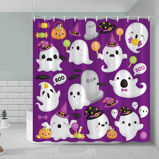 Cute Ghost Festival: Kids Bathroom Decoration - Halloween Shower Curtain with Hooks