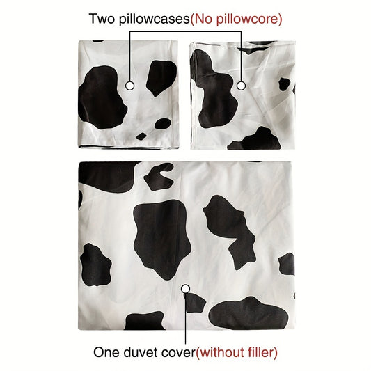 Floral Printed Duvet Cover Set: Cow Print on One Side, Zebra Print on the Other (1*Duvet Cover + 2*Pillowcases, Without Core)