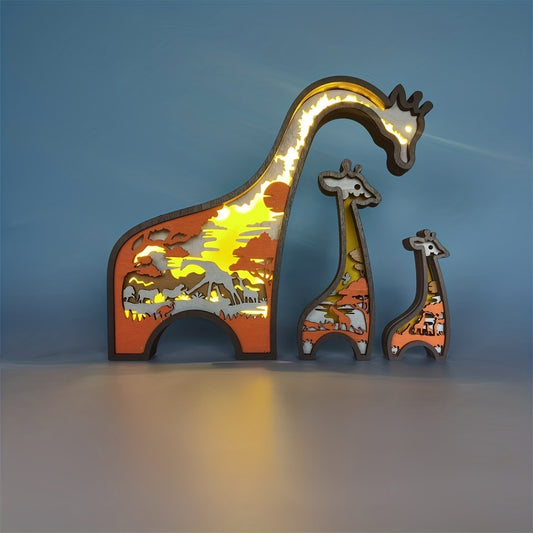 Bring a soft and elegant touch to your home or office decor with the Giraffe Family Wooden Art LED Night Light. This LED-powered wooden art piece features exquisite detail and adds an inviting, ambient light to any space. An ideal Mother's Day gift, its timeless aesthetic will be enjoyed for years